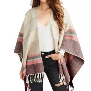 Abercrombie & Fitch Striped Poncho Wrap Sweater Colorful Plaid Pattern